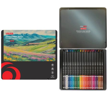 Creioane colorate HERLITZ ChroMIX, 24 culori/set, cutie metal